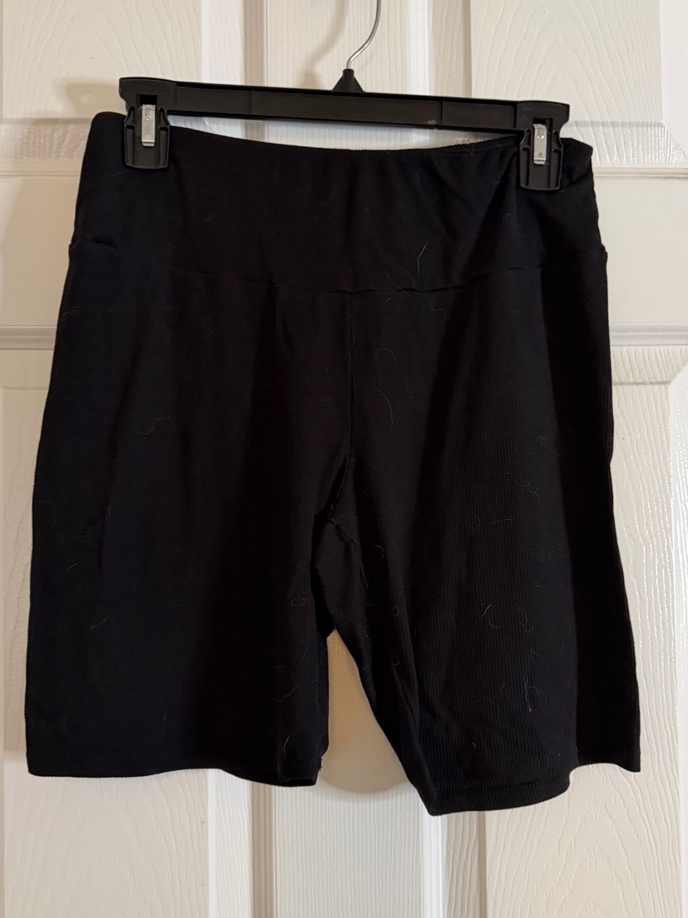 One Step Up Women's Black Ribbed Bike Shorts with High Waist